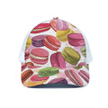 French Macaron Pattern Print White Mesh Trucker Hat