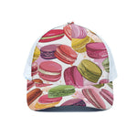 French Macaron Pattern Print White Mesh Trucker Cap