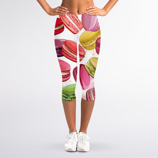 French Macaron Pattern Print Women's Capri Leggings