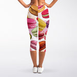 French Macaron Pattern Print Women's Capri Leggings