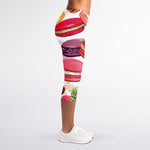 French Macaron Pattern Print Women's Capri Leggings