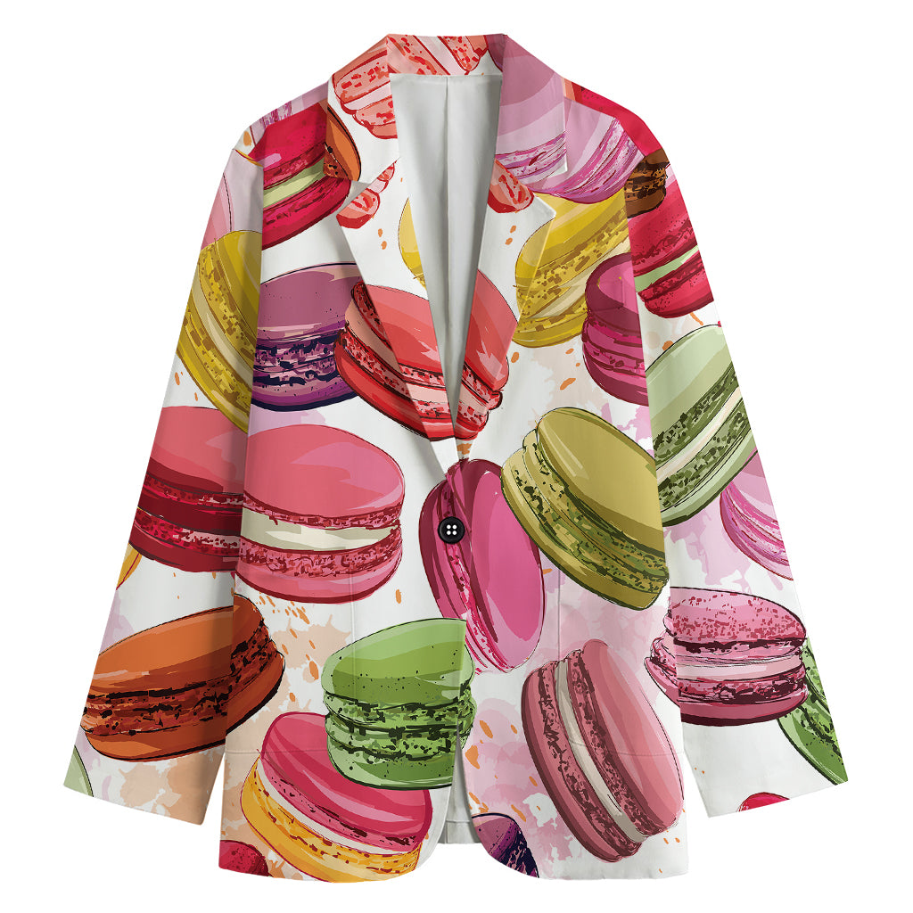 French Macaron Pattern Print Women's Cotton Blazer