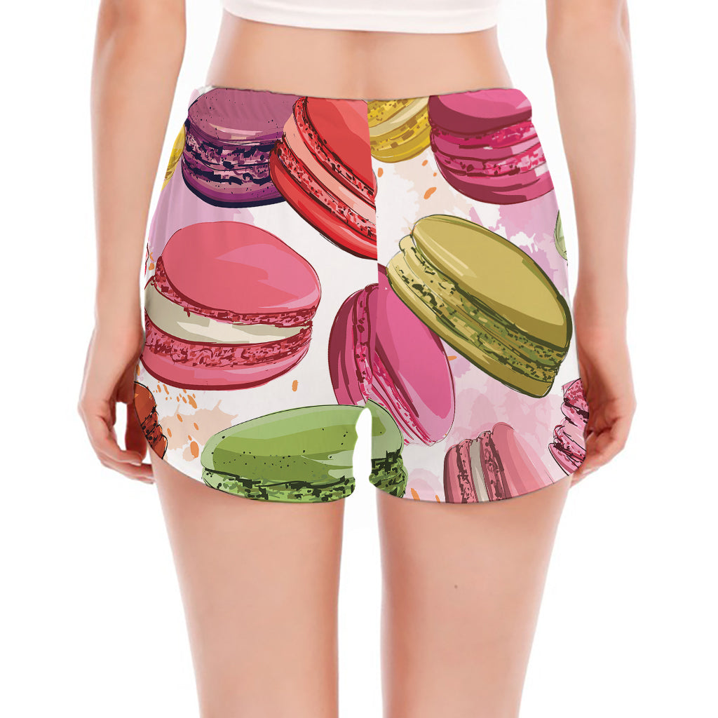 French Macaron Pattern Print Women's Split Running Shorts