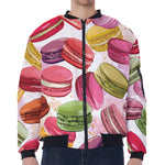 French Macaron Pattern Print Zip Sleeve Bomber Jacket