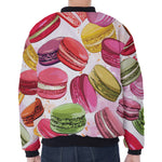 French Macaron Pattern Print Zip Sleeve Bomber Jacket