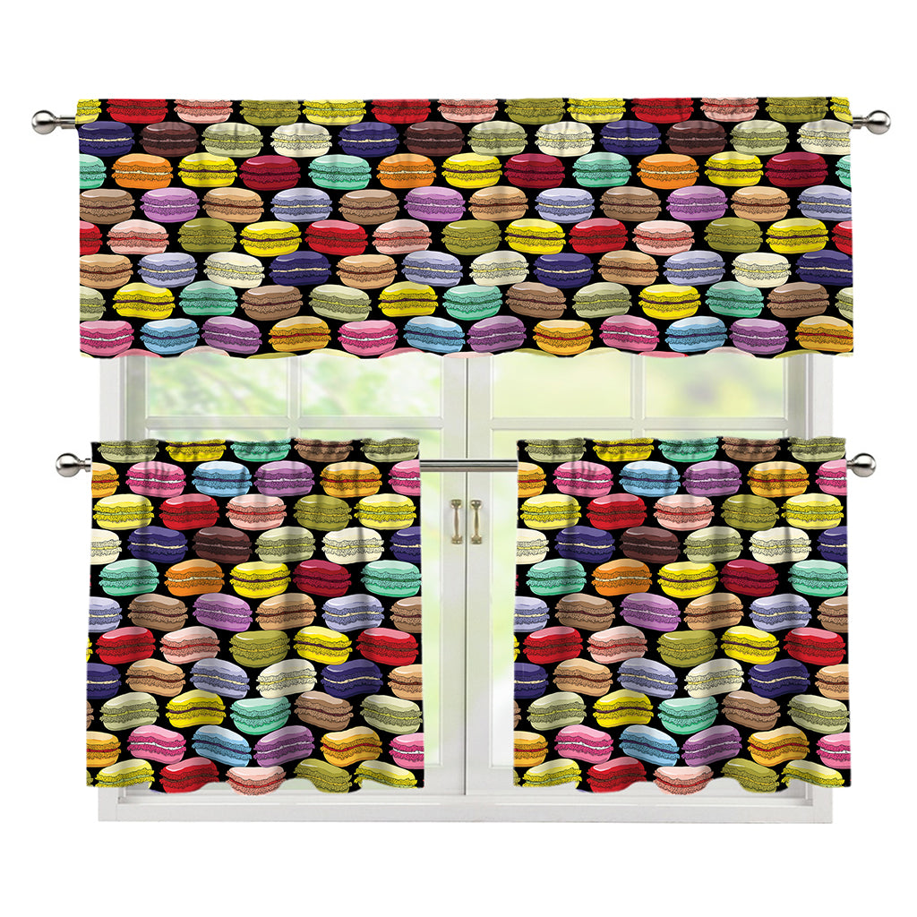 French Macarons Pattern Print 3 Piece Kitchen Curtains