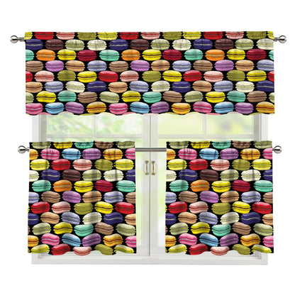 French Macarons Pattern Print 3 Piece Kitchen Curtains