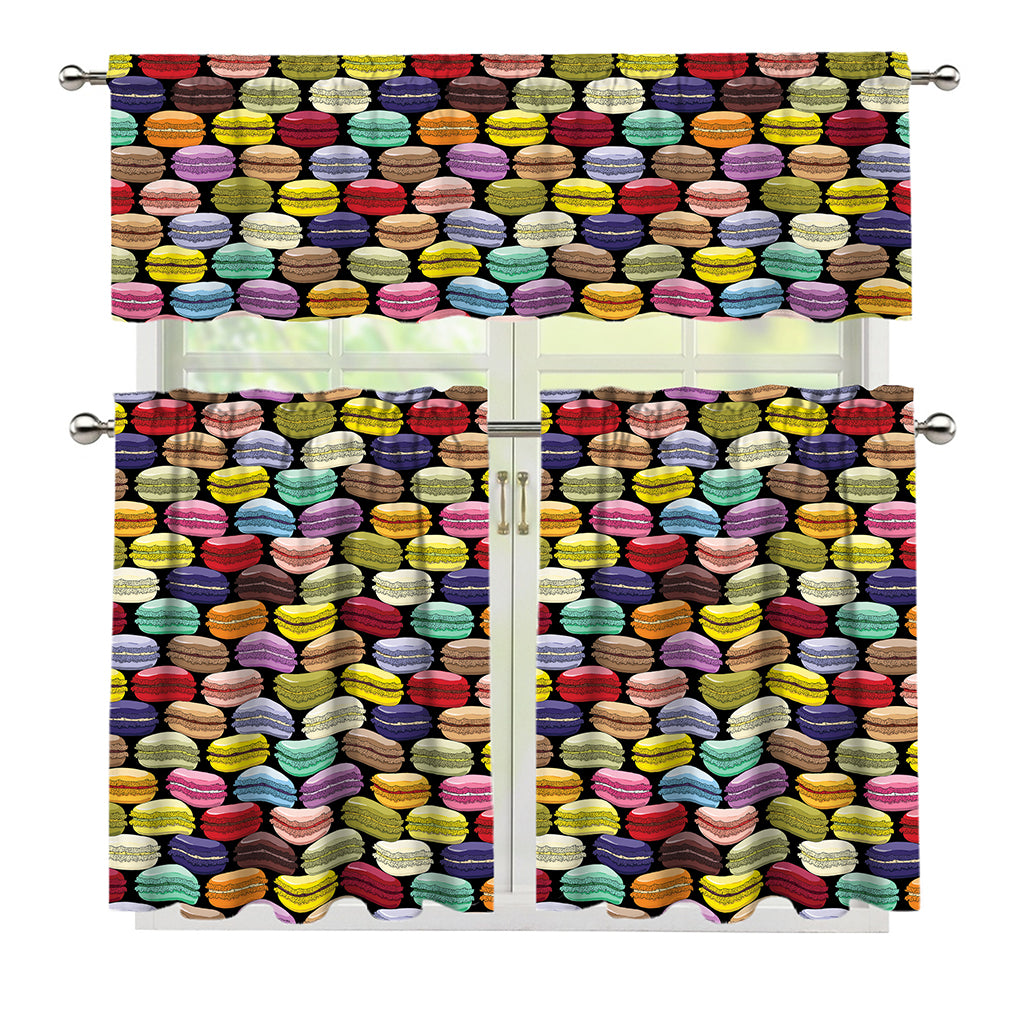 French Macarons Pattern Print 3 Piece Kitchen Curtains
