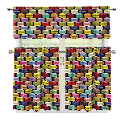 French Macarons Pattern Print 3 Piece Kitchen Curtains