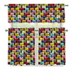 French Macarons Pattern Print 3 Piece Kitchen Curtains