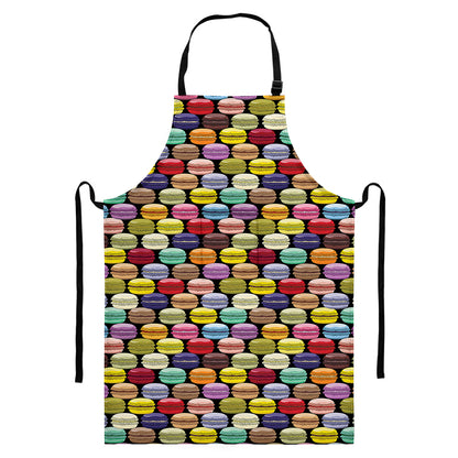 French Macarons Pattern Print Bib Apron With Pocket