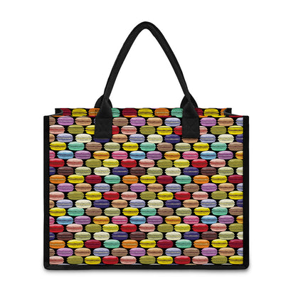 French Macarons Pattern Print Canvas Tote Bag