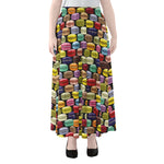 French Macarons Pattern Print Chiffon Maxi Skirt