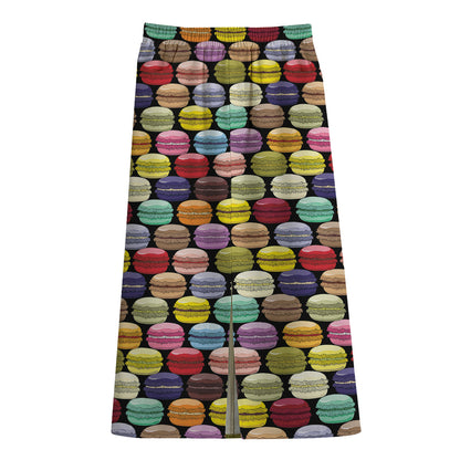 French Macarons Pattern Print Cotton Front Slit Maxi Skirt