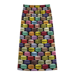 French Macarons Pattern Print Cotton Front Slit Maxi Skirt