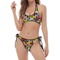 French Macarons Pattern Print Halter Scoop Tie Side Bikini