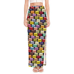 French Macarons Pattern Print High Slit Maxi Skirt