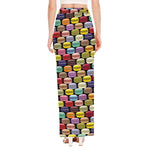 French Macarons Pattern Print High Slit Maxi Skirt