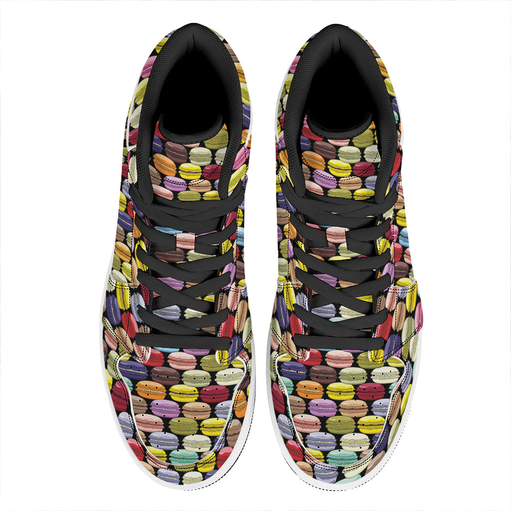 French Macarons Pattern Print High Top Leather Sneakers