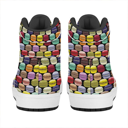 French Macarons Pattern Print High Top Leather Sneakers