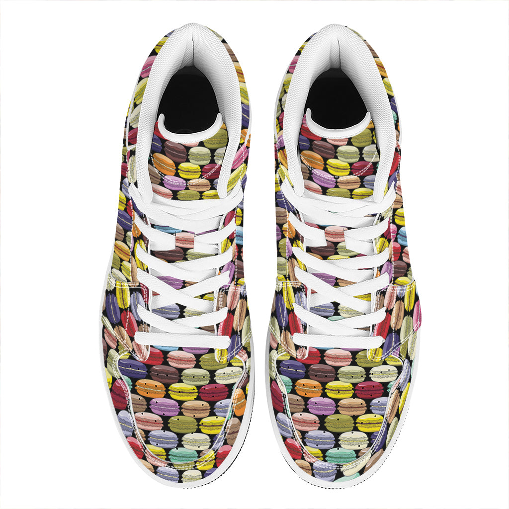 French Macarons Pattern Print High Top Leather Sneakers