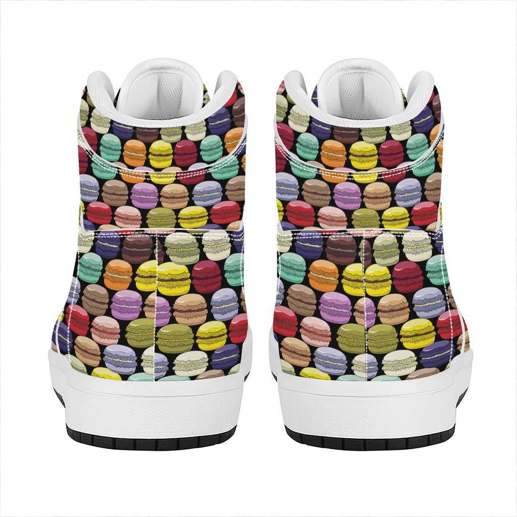 French Macarons Pattern Print High Top Leather Sneakers