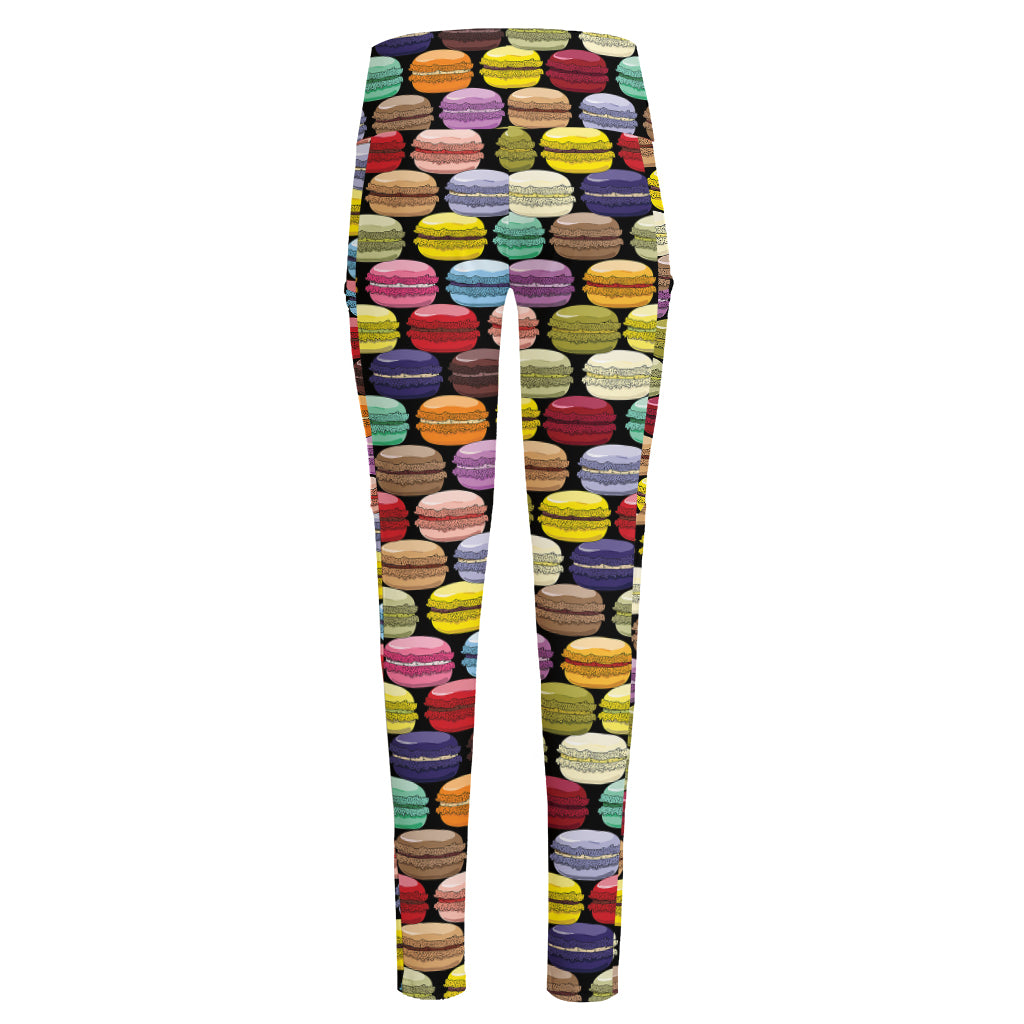 French Macarons Pattern Print High-Waisted Pocket Leggings