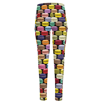 French Macarons Pattern Print High-Waisted Pocket Leggings