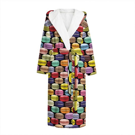 French Macarons Pattern Print Hooded Bathrobe