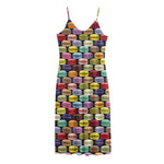 French Macarons Pattern Print Jersey Midi Cami Dress