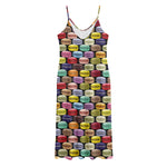 French Macarons Pattern Print Jersey Midi Cami Dress
