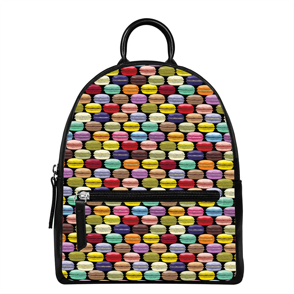 French Macarons Pattern Print Leather Backpack