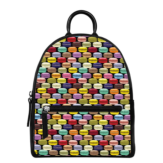 French Macarons Pattern Print Leather Backpack