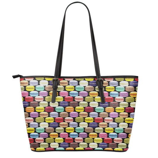 French Macarons Pattern Print Leather Tote Bag
