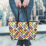 French Macarons Pattern Print Leather Tote Bag