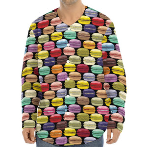 French Macarons Pattern Print Long Sleeve Baseball Jersey