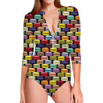 French Macarons Pattern Print Long Sleeve Swimsuit