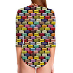 French Macarons Pattern Print Long Sleeve Swimsuit