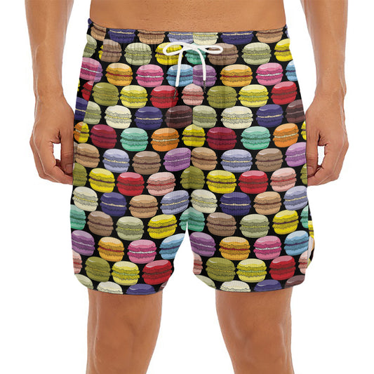 French Macarons Pattern Print Men's Split Running Shorts