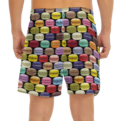 French Macarons Pattern Print Men's Split Running Shorts
