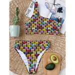 French Macarons Pattern Print One Shoulder Bikini Top