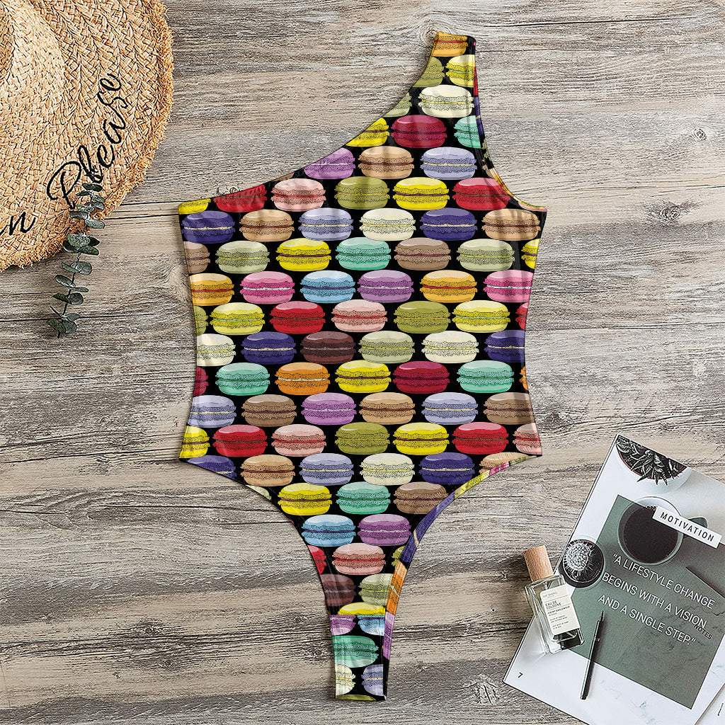 French Macarons Pattern Print One Shoulder Bodysuit