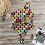 French Macarons Pattern Print One Shoulder Bodysuit