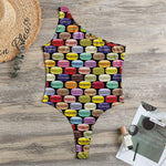 French Macarons Pattern Print One Shoulder Bodysuit