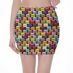 French Macarons Pattern Print Pencil Mini Skirt