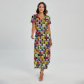French Macarons Pattern Print Short Sleeve Maxi Dress