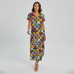 French Macarons Pattern Print Short Sleeve Maxi Dress