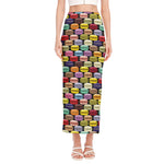 French Macarons Pattern Print Side Slit Maxi Skirt