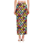 French Macarons Pattern Print Side Slit Maxi Skirt
