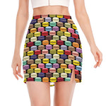French Macarons Pattern Print Side Slit Mini Skirt